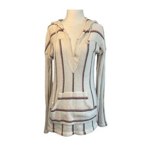 Ron Jon Baja Beach Hoodie Sweater Cream Striped Soft Knit Pullover M